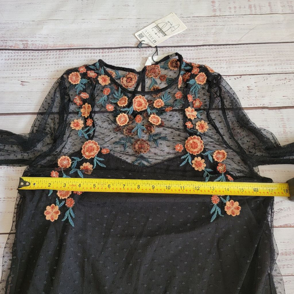Zara Black Mesh Sheer Lined Embroidered Swiss Dot Mini Dress Medium NWT - Picture 6 of 6